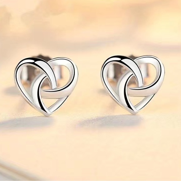 NWT Sterling Silver Silver Hollow Cross Heart Shaped Stud Hypoallergenic - Picture 3 of 7